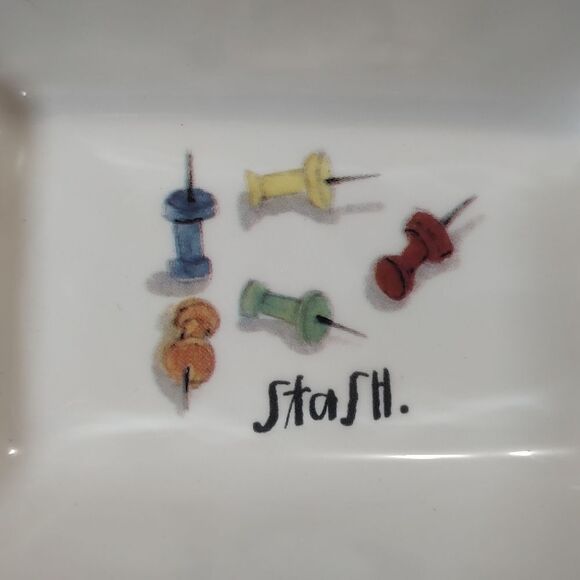 Rae Dunn 2017 OG Graphic Office Divided Two Compartment Dish Organizer White - Picture 4 of 8